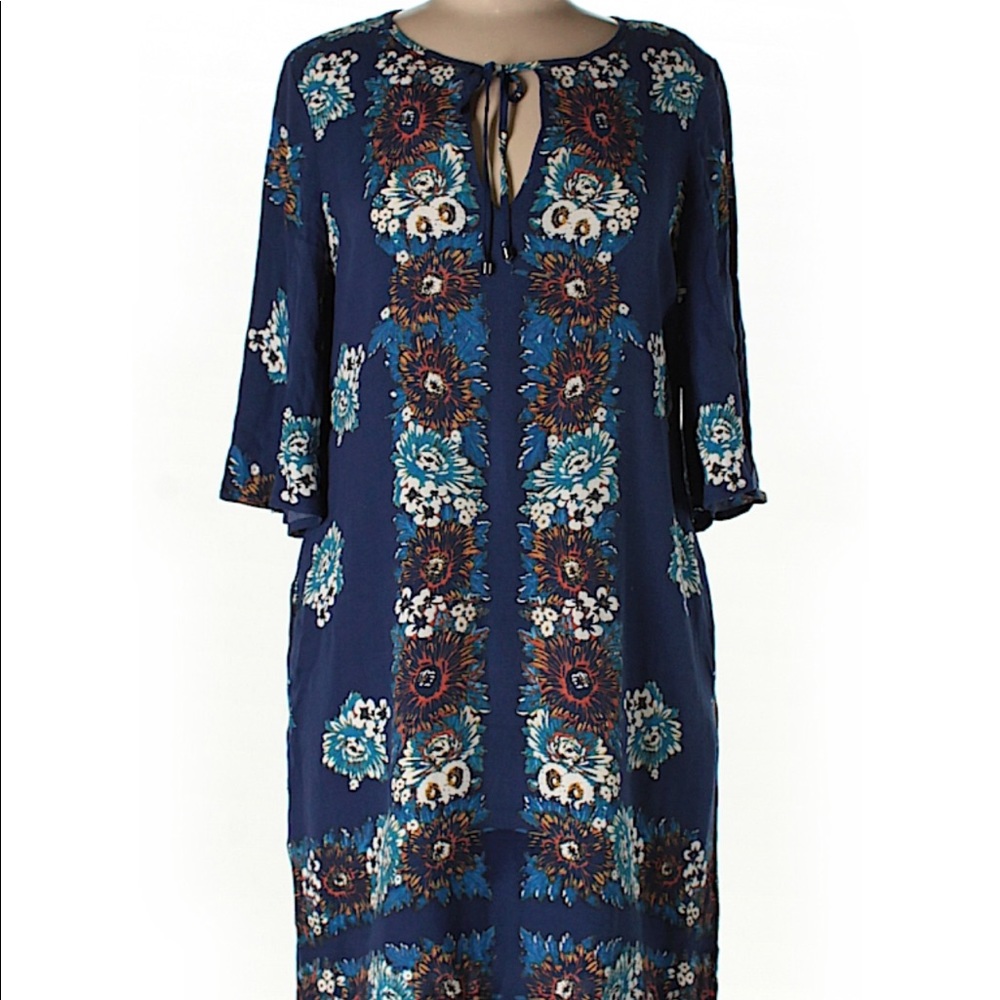 Ella Moss Navy Blue Floral Tie-Neck Midi Dress